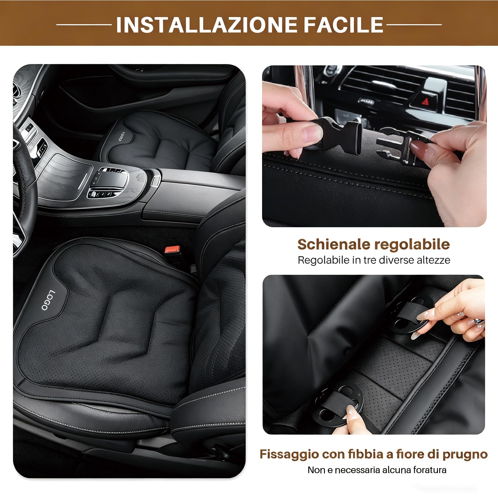 Pelle Nappa Coprisedili Auto Universale Personalizzato con Logo, Cuscino Lombare, Antiscivolo, Morbido Traspirante 5 Colori