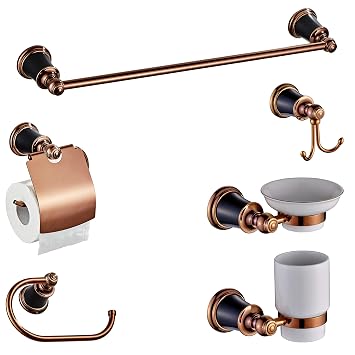 ALTON CopperBlack Brass, 6-Piece Bathroom Accessories Set, | Towel Rail, Towel Ring, Soap Dish, Tumbler Holder, Toilet Paper Holder, Robe Hook