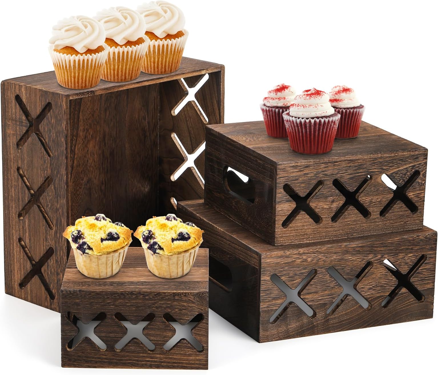 LEIFEOSH 6 Pack Wooden Risers Display Stands Square Food Risers for ...
