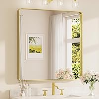 Vista 18 de TETOTE Espejo de marco negro de 16 x 24 pulgadas, espejo de tocador de baño para pared, moderno espejo rectangular de esquina redonda con marco