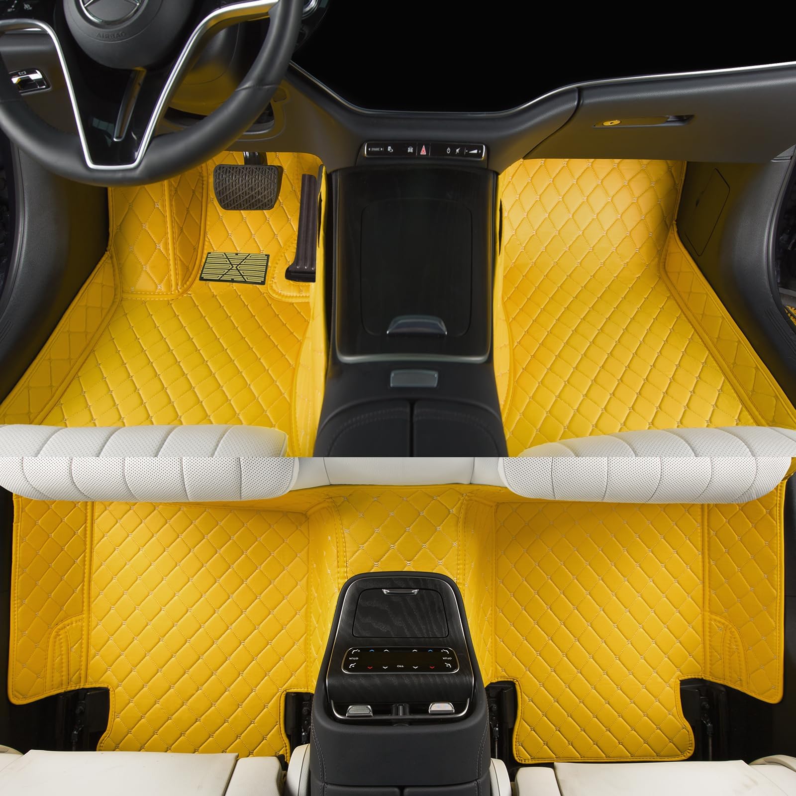 Custom car Floor mat is Compatible for Mercedes-Benz，to All Models for Benz (2000-2025) C260/C200/S500/ A260/ B200，Luxurious ‌All-Weather car Floor MATS. (Yellow.)