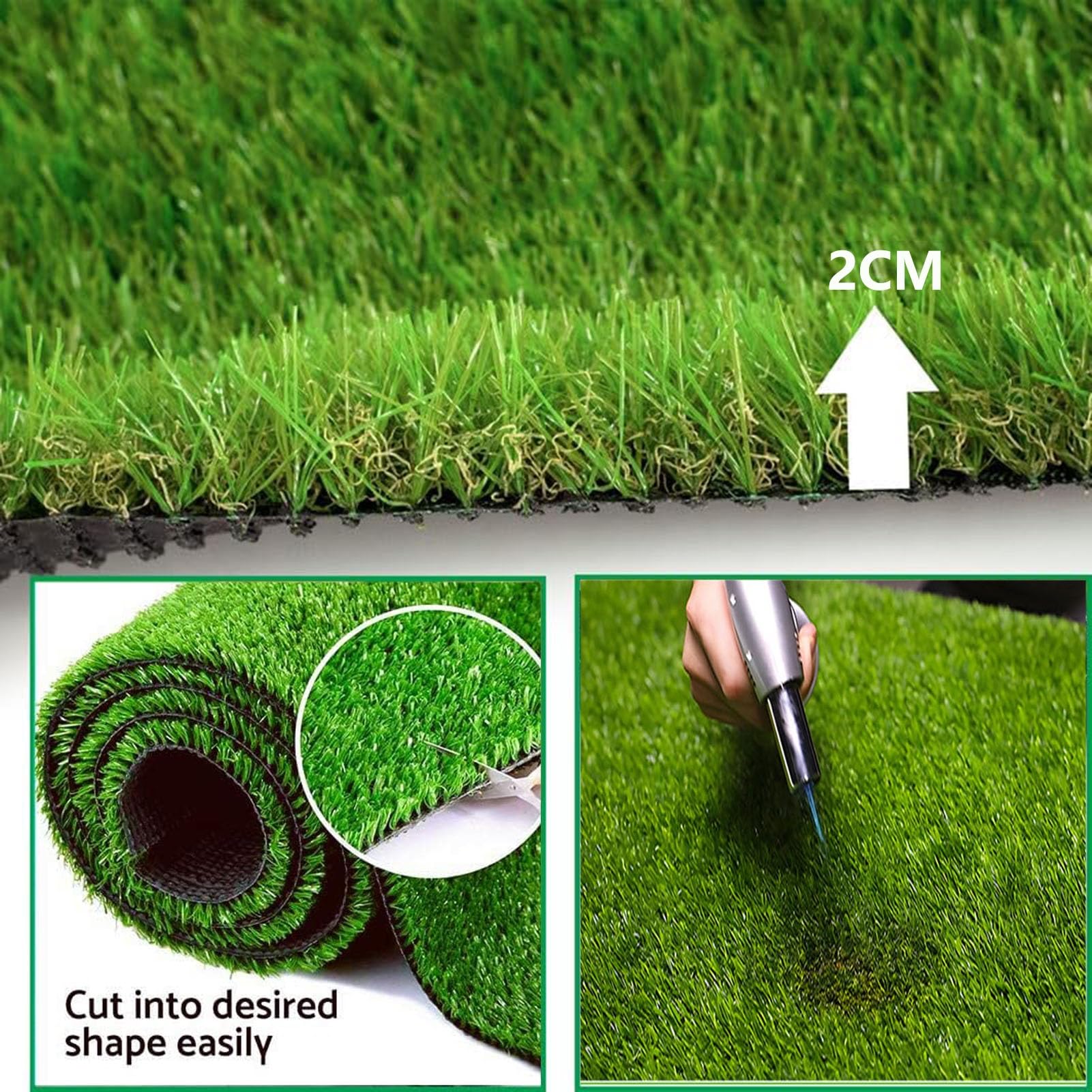 Gazon Artificiel 2x3m - Vert Réaliste - Pour Jardin, Terrasse, Balcon - Polypropylène - 2cm Hauteur