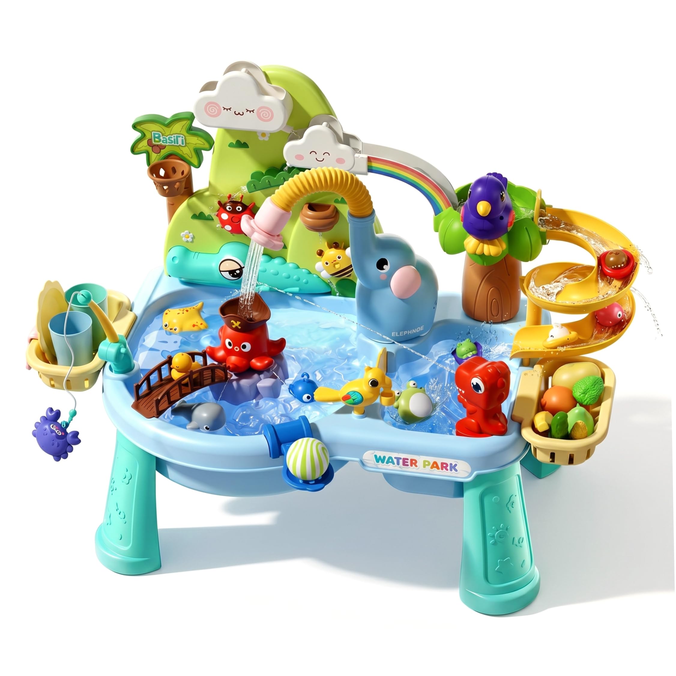 Tavoli sensoriali combinati con sabbia e acqua, Tavolo acquatico multigioco per bambini piccoli, Tavolo sensoriale a ricircolo elettrico con spruzzatore a forma di elefante, Blu, Ornaments de jardin