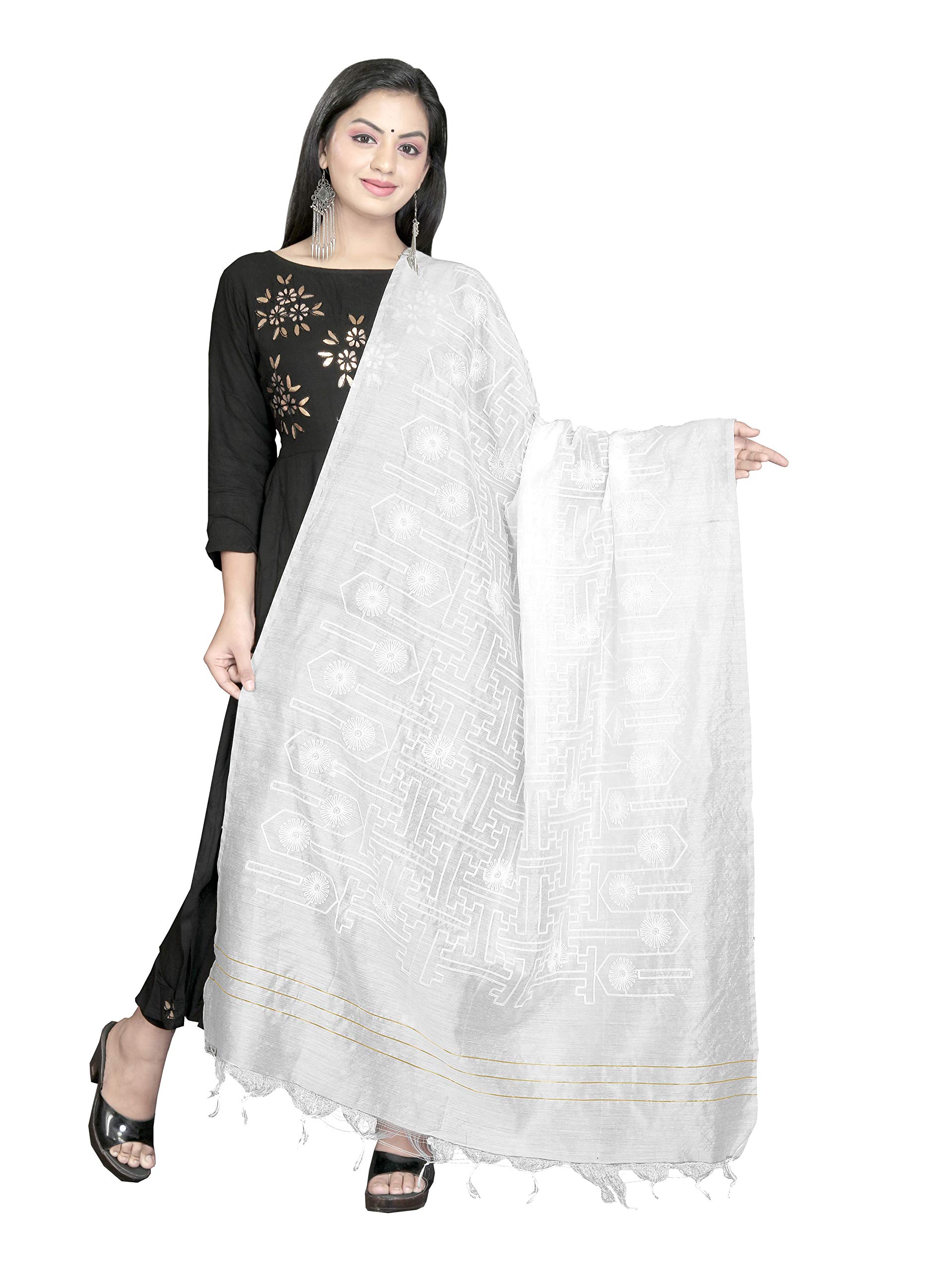 NOBILEAWomen's Ethnic White Cotton Dupatta, 2.45 Meter