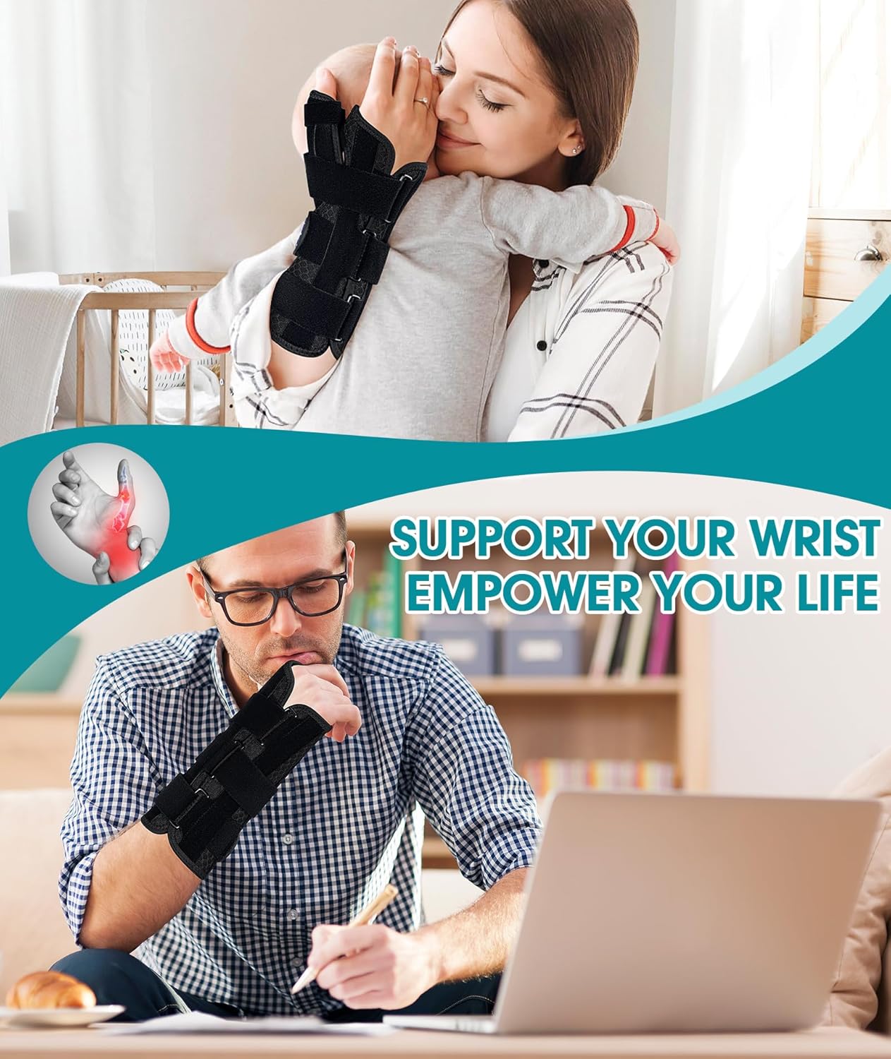 Oyakin Carpal Tunnel Wrist Brace Night Support, Thumb Brace for De Quervain's Tenosynovitis, Tendonitis, Thumb Spica Splint Right Hand, Wrist Support Men and Women, Small/Medium