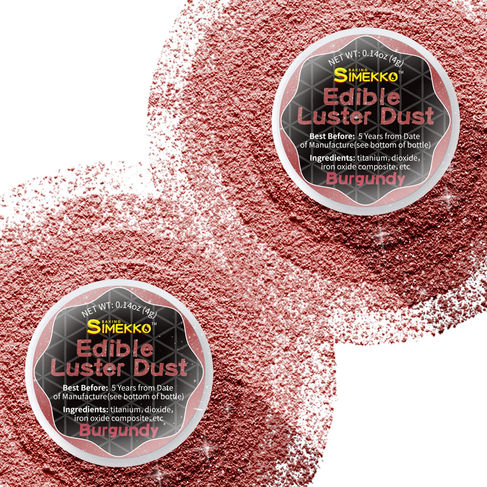 Edible Glitter Burgundy Dust for Drinks: SIMEKKO Luster Dust Edible Suit for Wine,Cocktails, Champagne, Drinks & Beverages. Luster Dust Edible for Baking Cake Decoration(2bottles, 4gram each bottle)