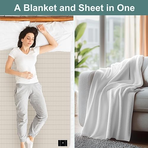 Miniatura 7 de Grounding - Manta Queen con conexión a tierra, sábana para mejorar el sueño, incluye fibra plateada de 60 x 80 pulgadas, color beige