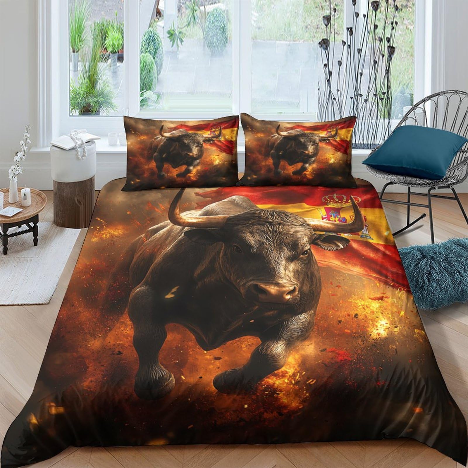 Parure de lit style digital art pour chambre d'enfant et ado motif Spanish Bull