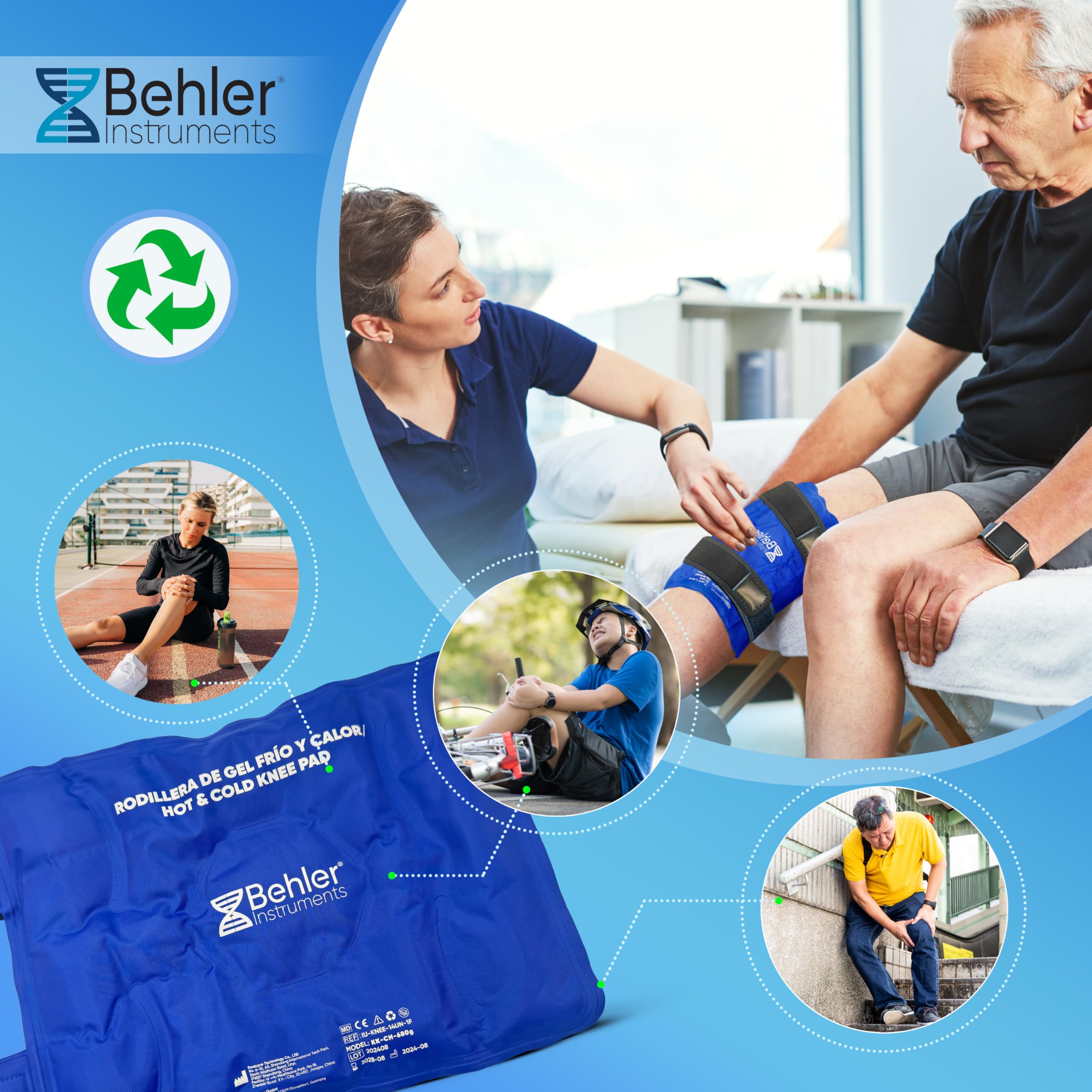 Ghiaccio Gel Riutilizzabile per Ginocchio - Sollievo per Dolore e Lesioni - Tasca di Ghiaccio Ginocchio - Cinghie Regolabili per Muscoli e Articolazioni - Ghiaccio Gel - Per Microonde e Congelatore