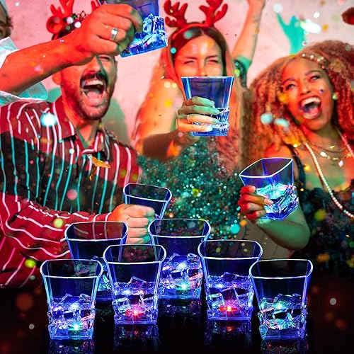 Miniatura 8 de Mumufy 24 vasos de chupito LED de 4 pulgadas, recuerdos de fiesta, 10 onzas, luz intermitente, activada por agua, suministros de fiesta que brillan