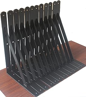12 Pack L11" x H 8" Black Heavy Duty Shelf Brackets with Screws Metal Shelf Brackets Shelf Support Angle Brackets for Shelves L Brackets Heavy Duty Floating Shelf Brackets