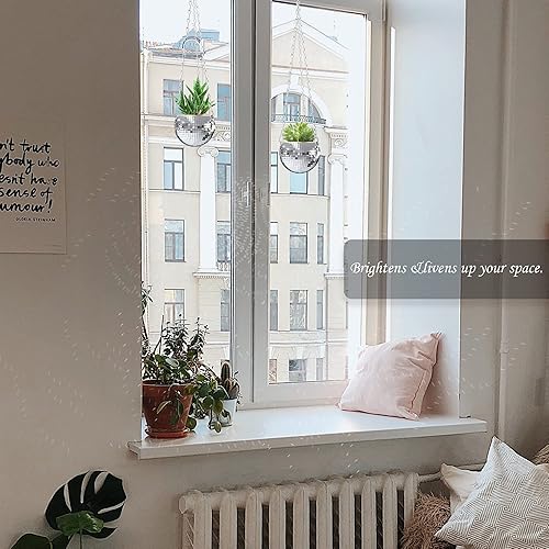 Miniatura 4 de moonoom 2 macetas colgantes de bola de discoteca  4 pulgadas de color plateado con espejo de discoteca con cadena  Maceta colgante bohemia para