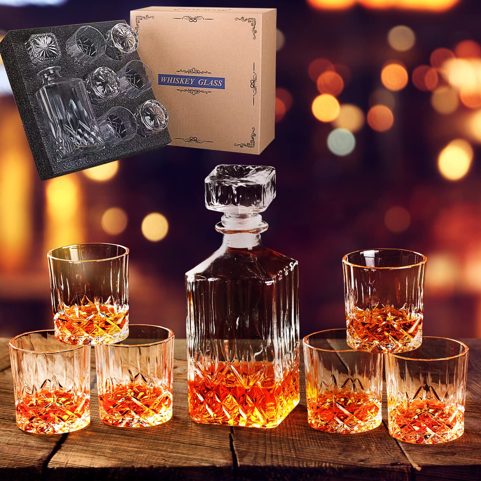 Amazon.com | Cozay Glass Decanter Sets with 6 pieces Glasses, Set