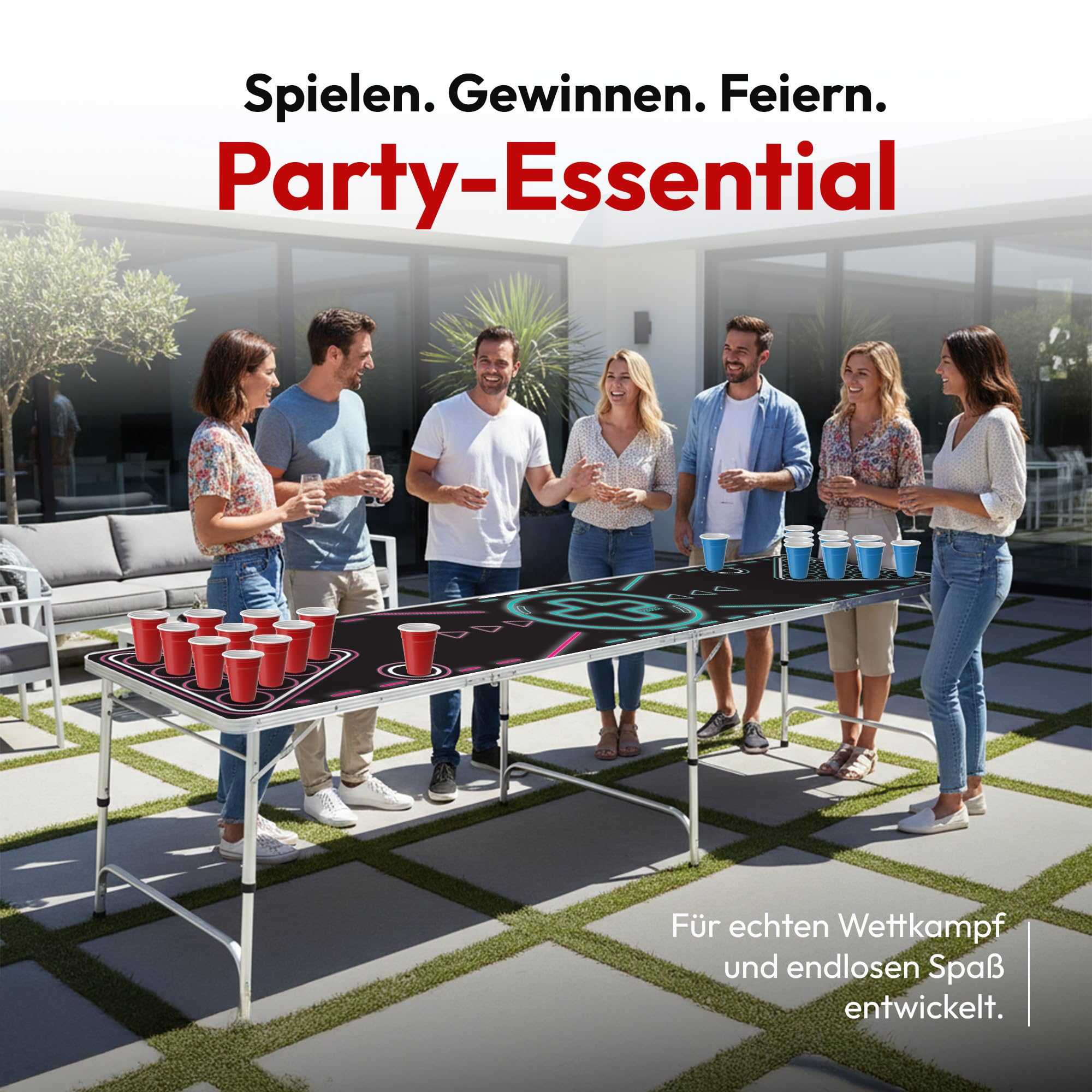 GOODS+GADGETS Mesa Plegable para Beer Pong - Mesa para Beer Pong con Altura Ajustable y Resistente a los arañazos Cualquier Fiesta (Neón)