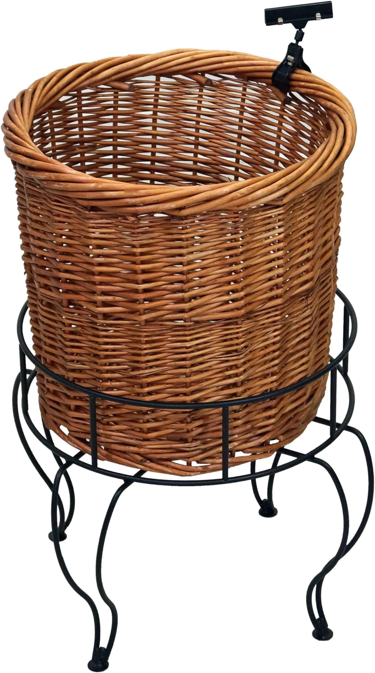 1-Tier Round Willow Basket Display with Sign Clips