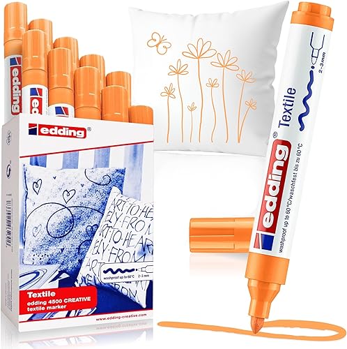 Miniatura 8 de edding Marcador textil 4500 - negro, 3x azul, verde - 5 bolígrafos - punta redonda de 0.079-0.118 in - marcadores permanentes de tela para dibujar