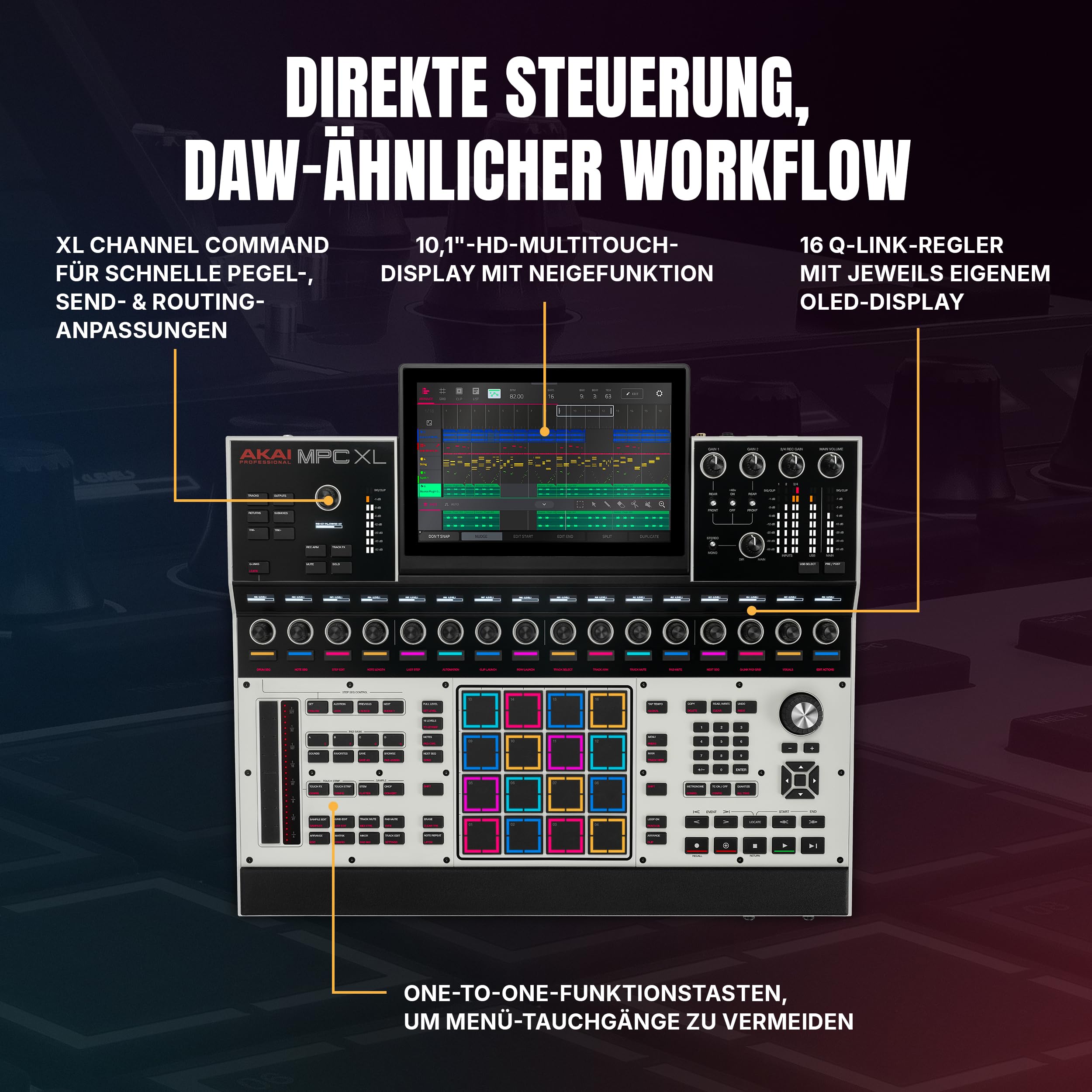 Akai Professional MPC XL Standalone Music Production Center für Sampling und Sequencing mit 10,1-Zoll Touchscreen, 3D MPCe Pads, 8‑Core CPU, 16 GB RAM und 256 GB SSD
