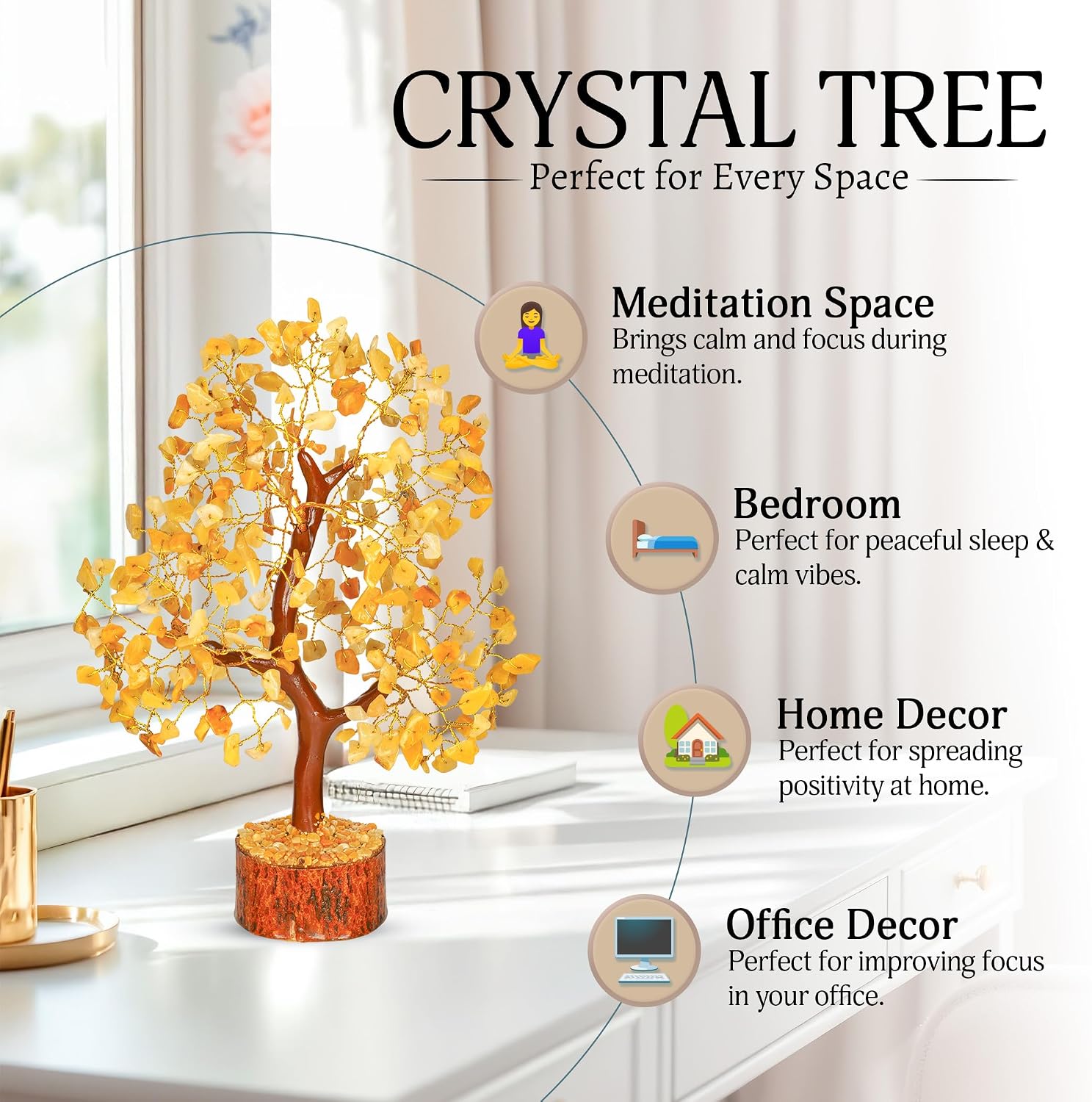 Yellow Aventurine Crystal Tree - Chakra Stones - Crystal Tree of Life - Crystals and Stones - Holistic Gifts for Women - Spiritual Room Decor - Gemstone Tree - Crytals and Gemstones - Good Luck Gifts image 4