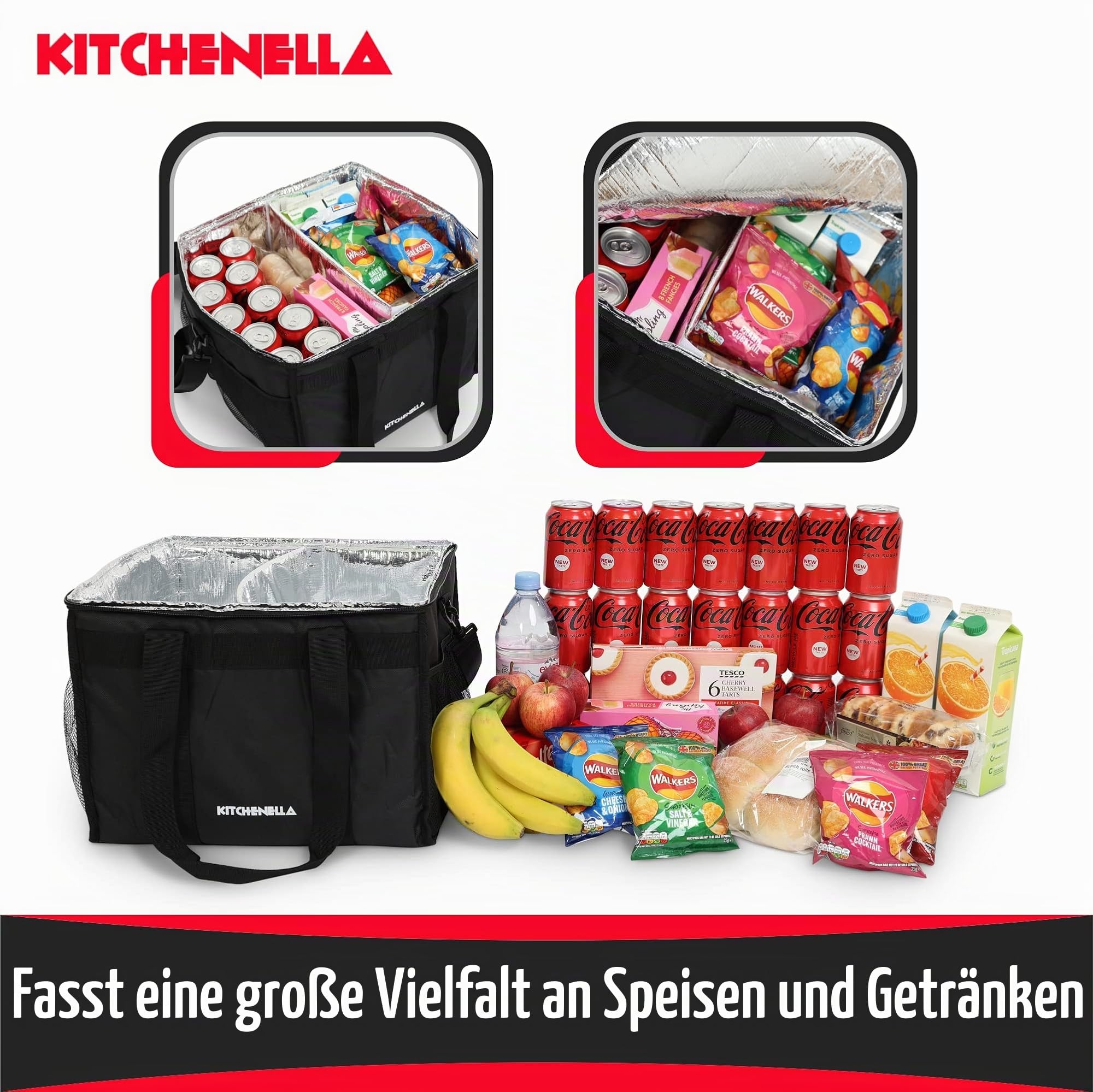 Kühltasche für heiße Lebensmittel, 40 Liter, 38 x 38 x 32 cm, Kühltasche für Picknicks am Strand, ideal für Pizza-Lieferfahrer, isoliert, hält Mahlzeiten warm oder kalt, zum Mitnehmen, Fast Food