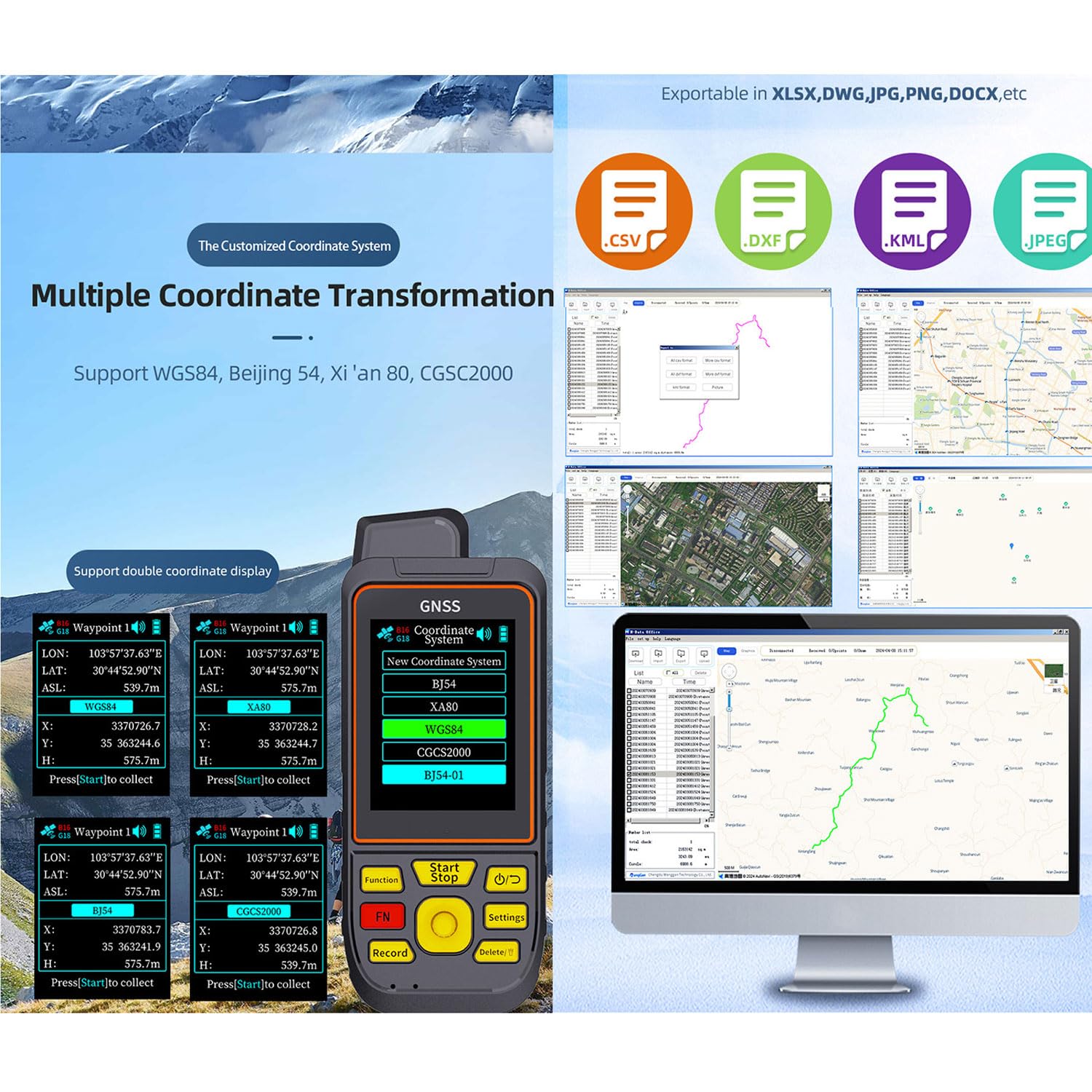 Equipo De Topografía GPS, Medidor Terrestre GNSS Profesional Portátil con Pantalla LCD De 3,6 Pulgadas, Resistente Al Agua IP67, Hora De Trabajo De 30 Horas, Registro De Área De 200 Piezas