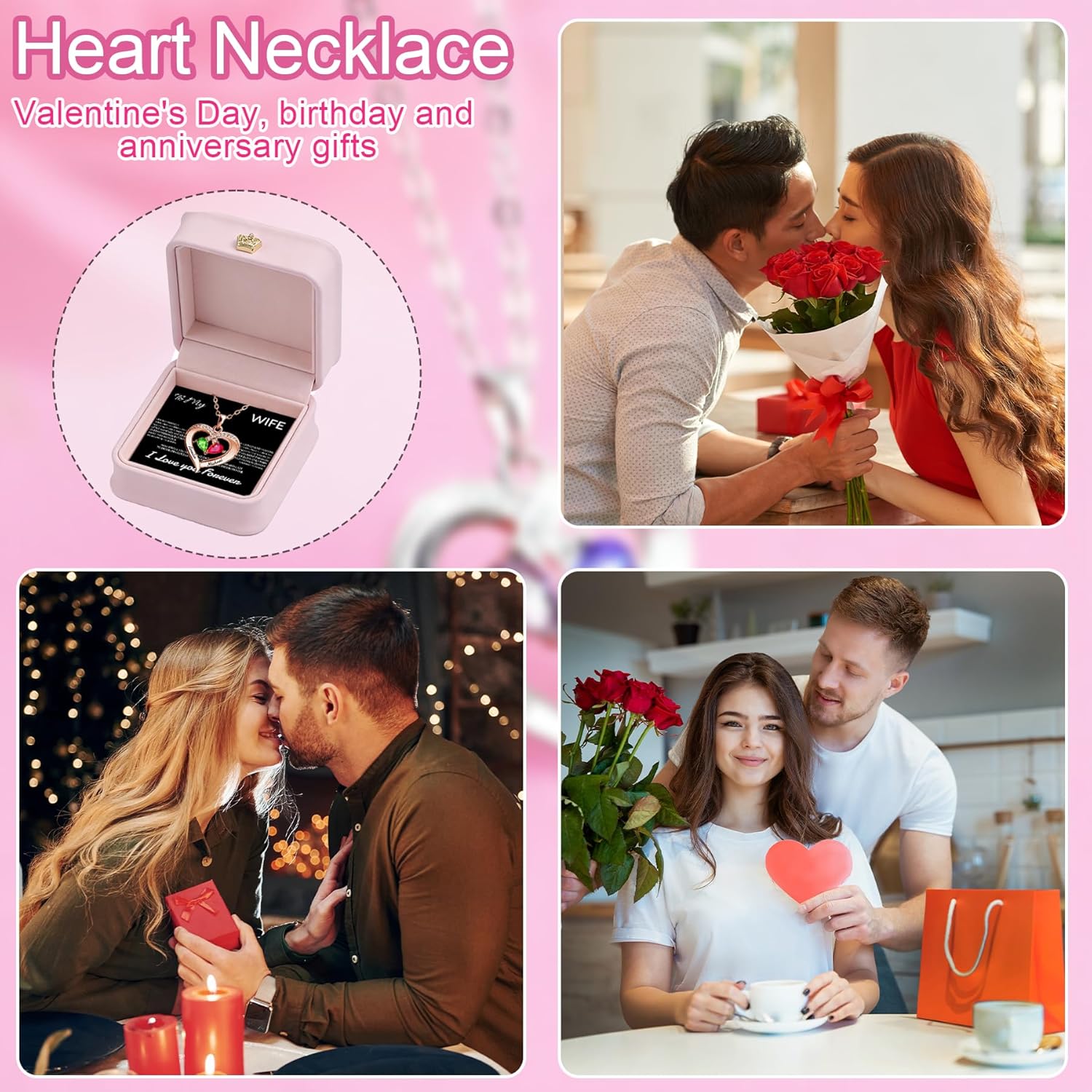 Jewelry To My Wife Necklace, Personalized Necklace Engraved Name jewelry, Custom Projection Photo Birthstone Heart Necklaces for Women, for Valentine's Day Anniversary