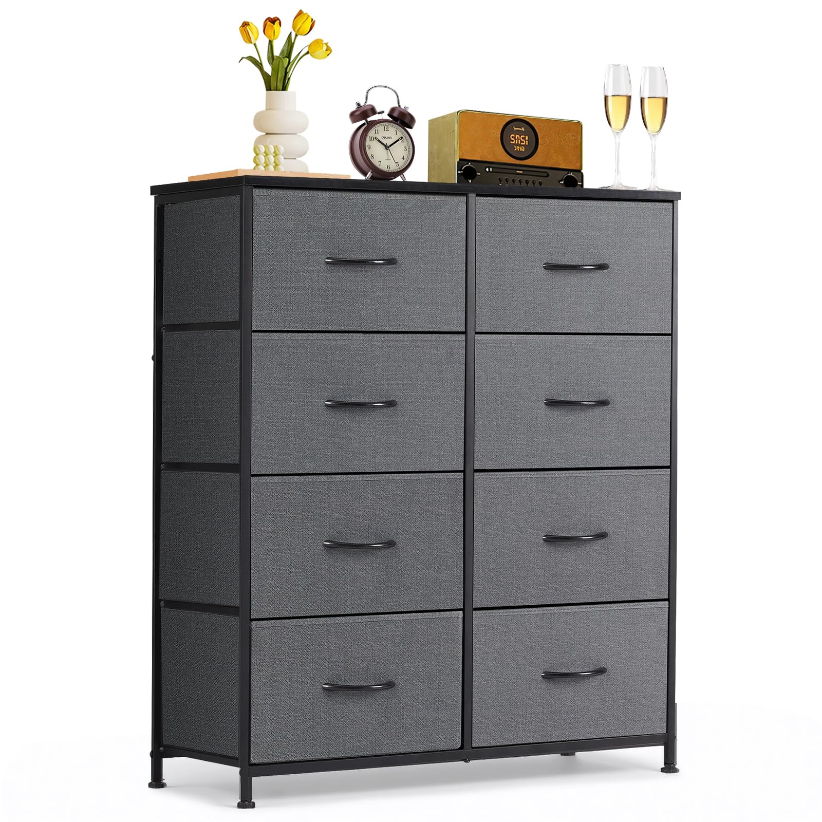 Photo 1 of ***STOCK PHOTO REFERENCE ONLY***8-Drawer Dresser for Bedroom, Anti-Tip Tall Storage Organizer Chest of Drawers with Wooden Top and Metal Frame Fabric Bins for Closet, Living Room, Hallway, Entryway, Gray