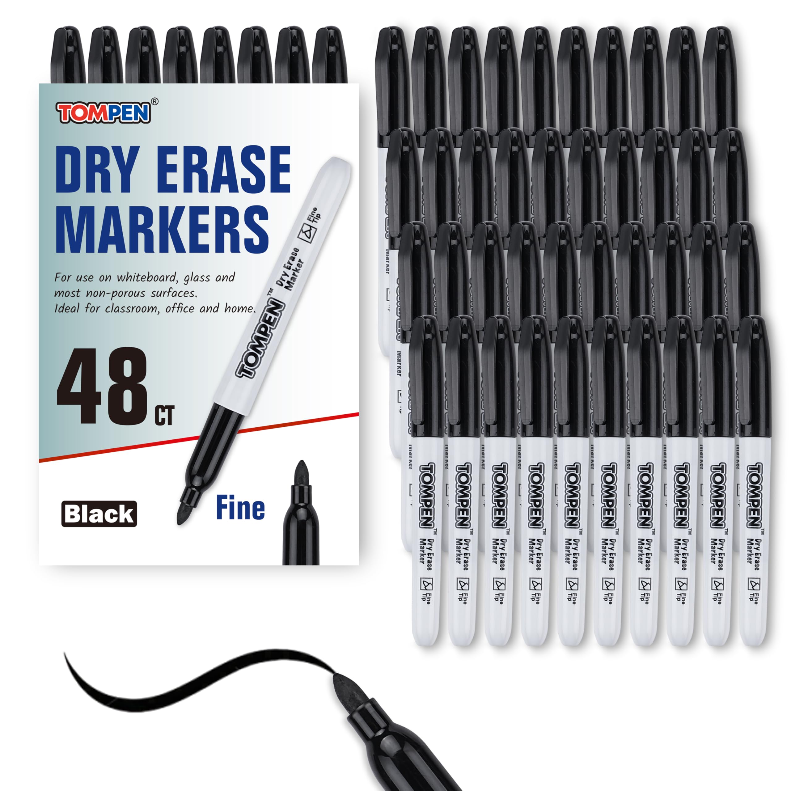 Dry Erase Markers Fine Tip Black 48 Count Bulk Thin Erasable Whiteboard Markers with Low Odor Ink Quick-Drying