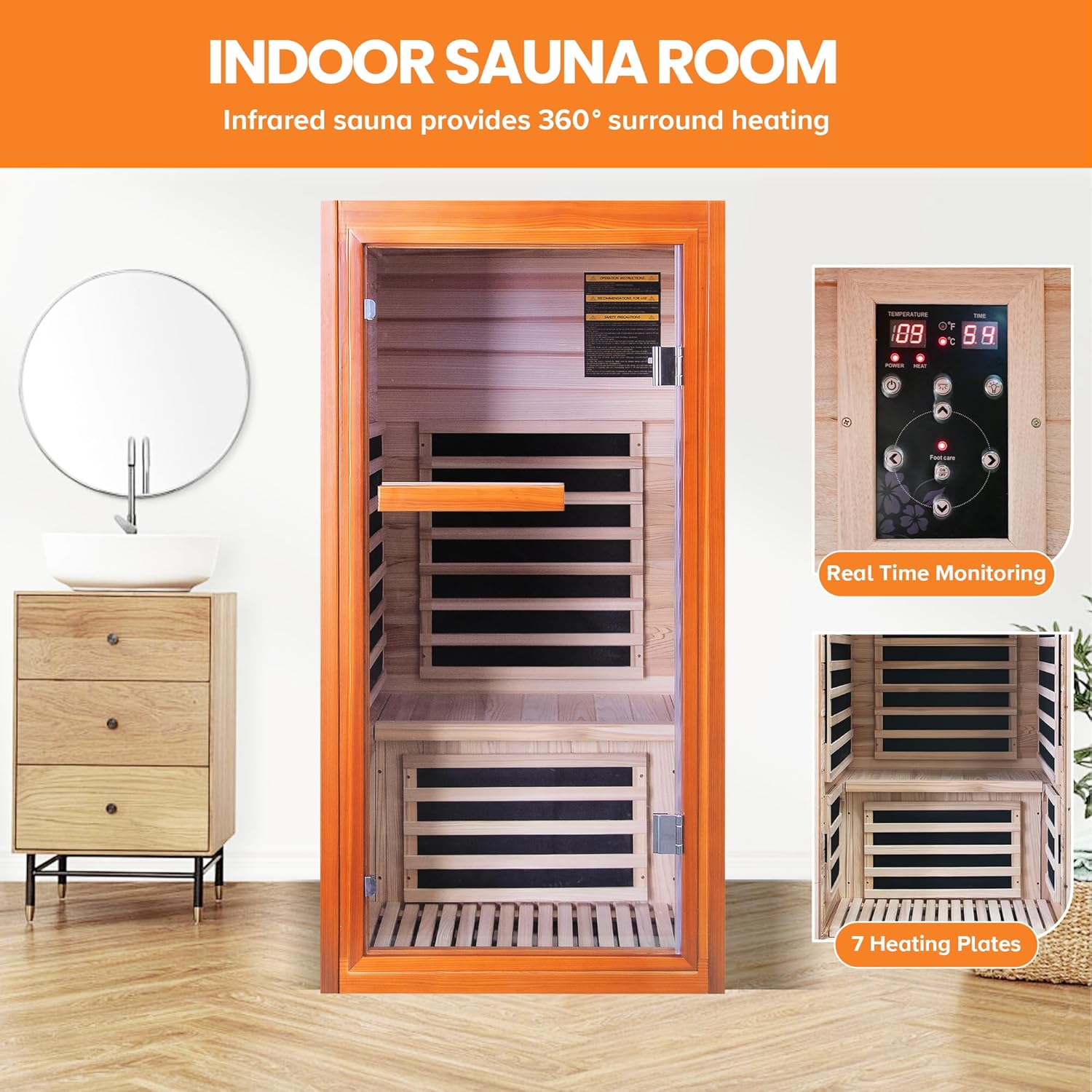 Far Infrared Sauna Dry Saunas 1065W Indoor Home Sauna Low EMF 110V with Control Panel 7 Color Light 31.5"x31.5"x63" thumbnail