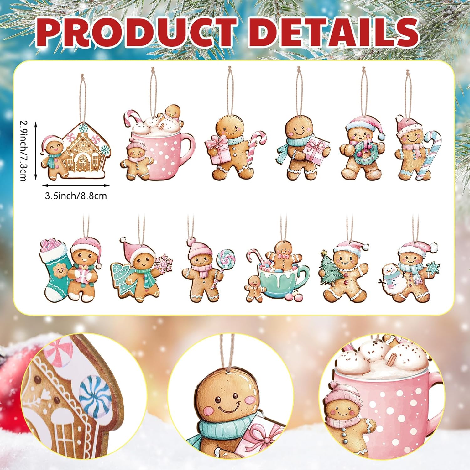 Kathfly 24 Pcs Pastel Pink Gingerbread Christmas Ornaments Wooden Gingerbread Men Cookies with Hemp Rope Cute Christmas Hanging Decorations for Xmas Tree Holiday Party Decor - Image 2