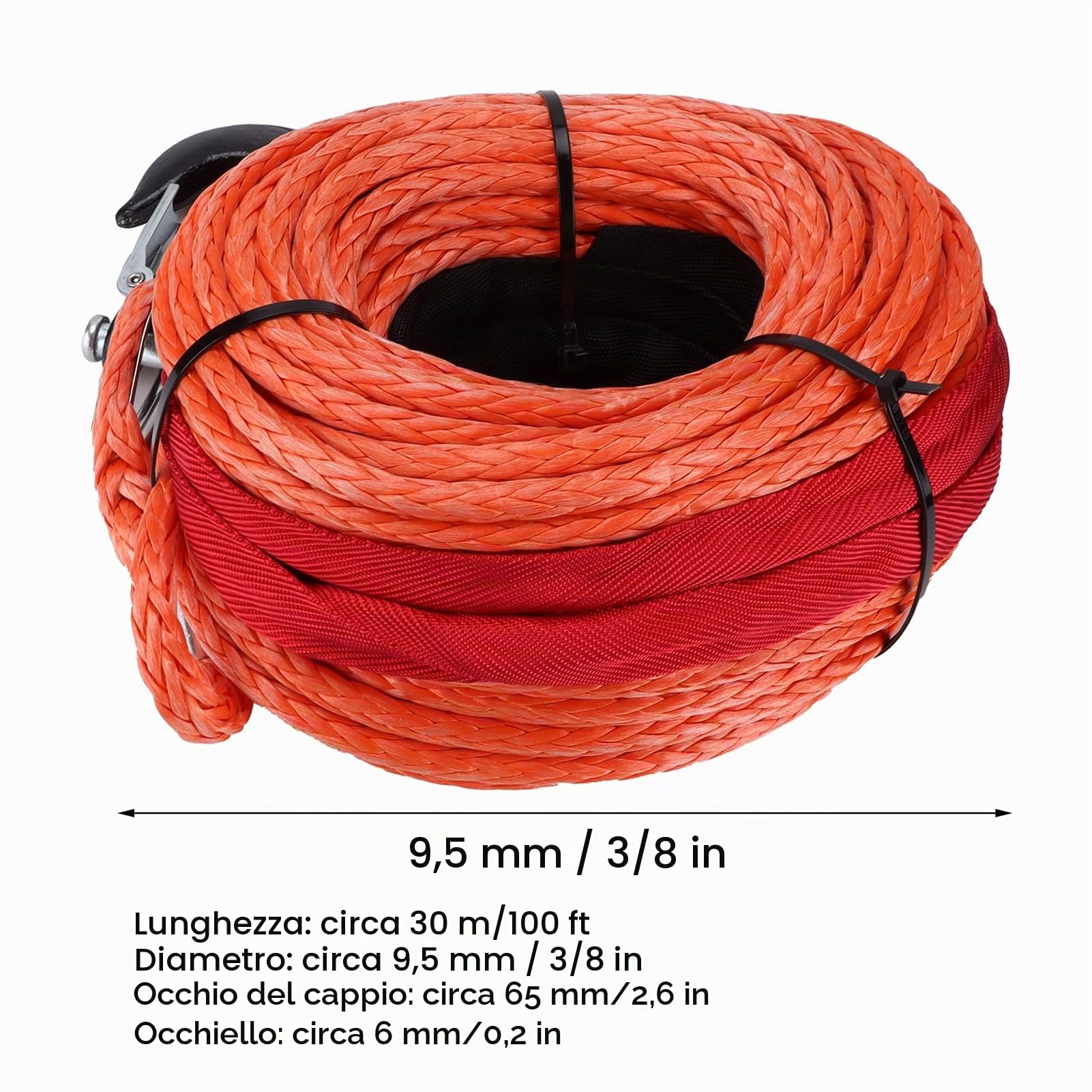 Longzhuo Corda Sintetica 3/8 Pollici x 30m 23000 Libbre per 4WD, ATV, UTV, SUV, Camion, Barche