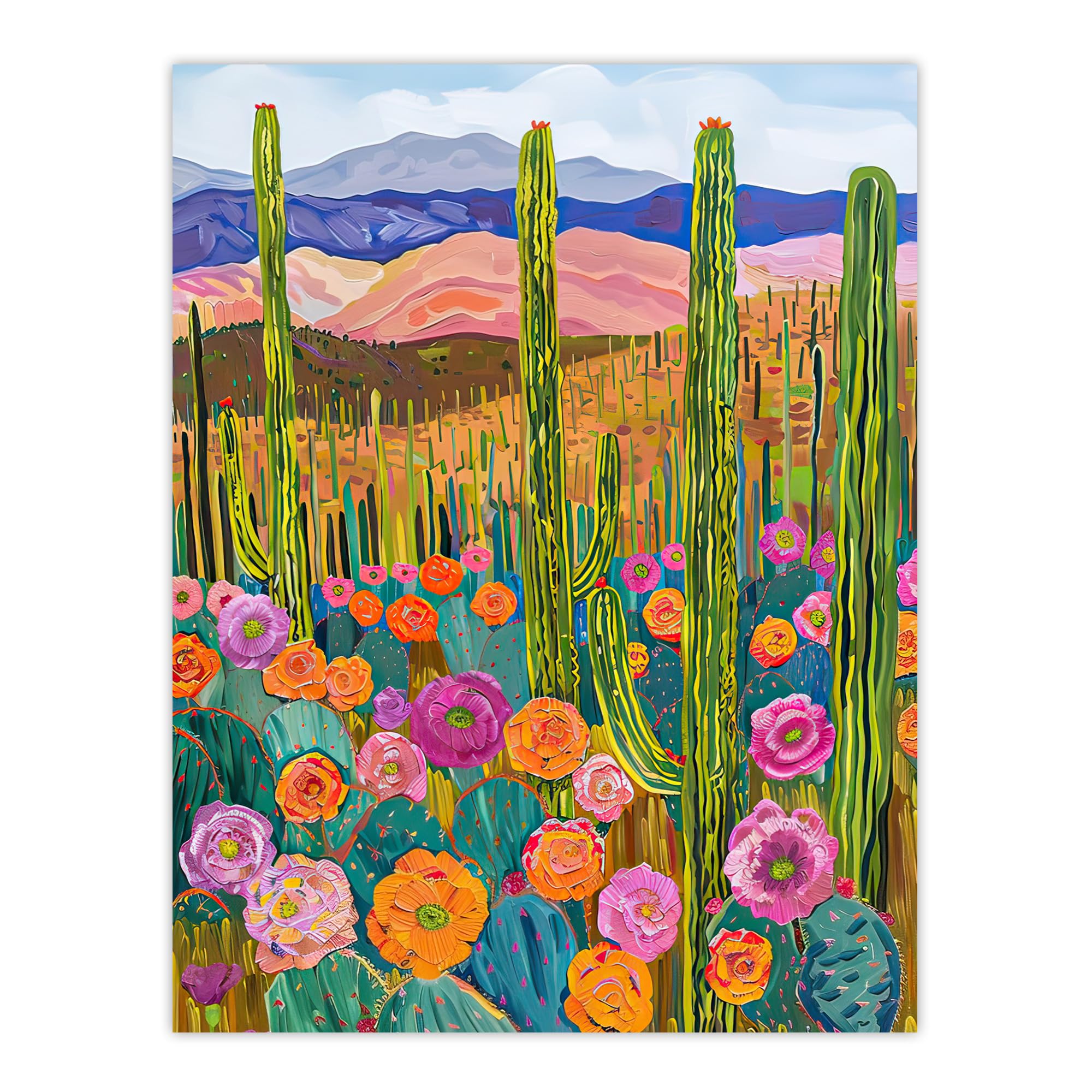 Artery8 Arizona Flower Cactus Landscape Floral Painting Wall Art Print W18" x H24"