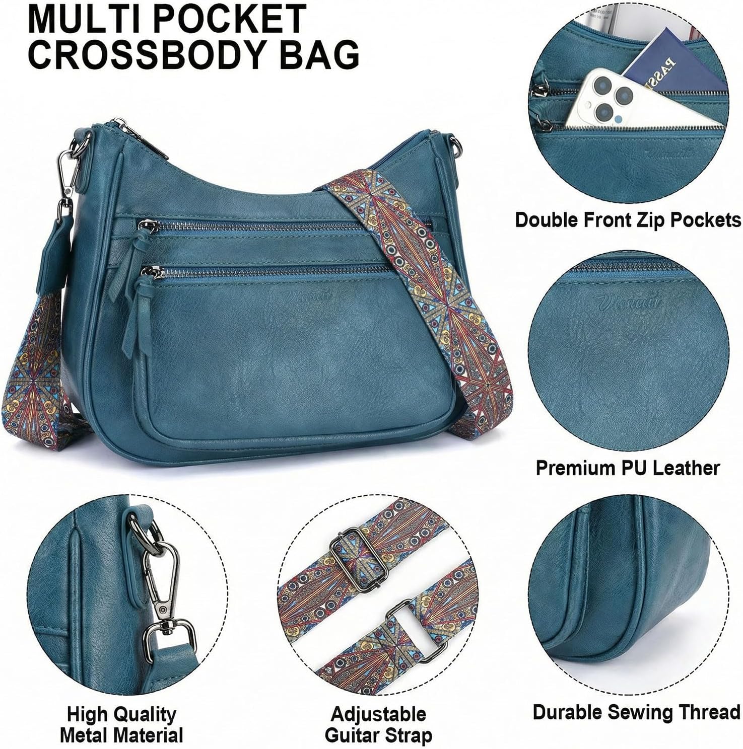 Crossbody Purses for Women Trendy Leather Crossbody Bag,Multi Pocket Shoulder Handbag Lightweight Travel Purse