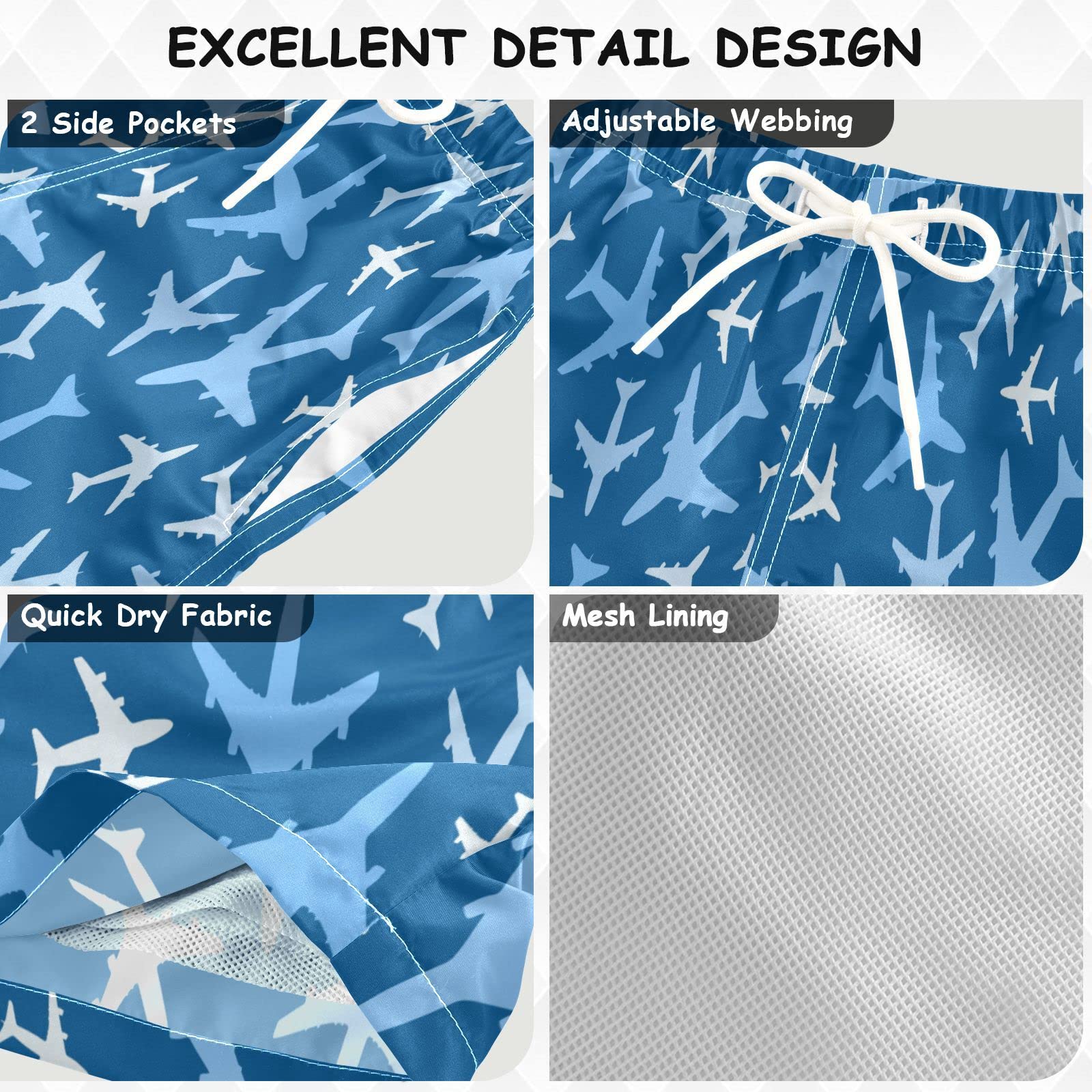 Eionryn Airplanes Blue Sky Boys Swim Trunks Toddler Swim Board Shorts Quick Dry Kids Swimwear Bathing Suits 2T
