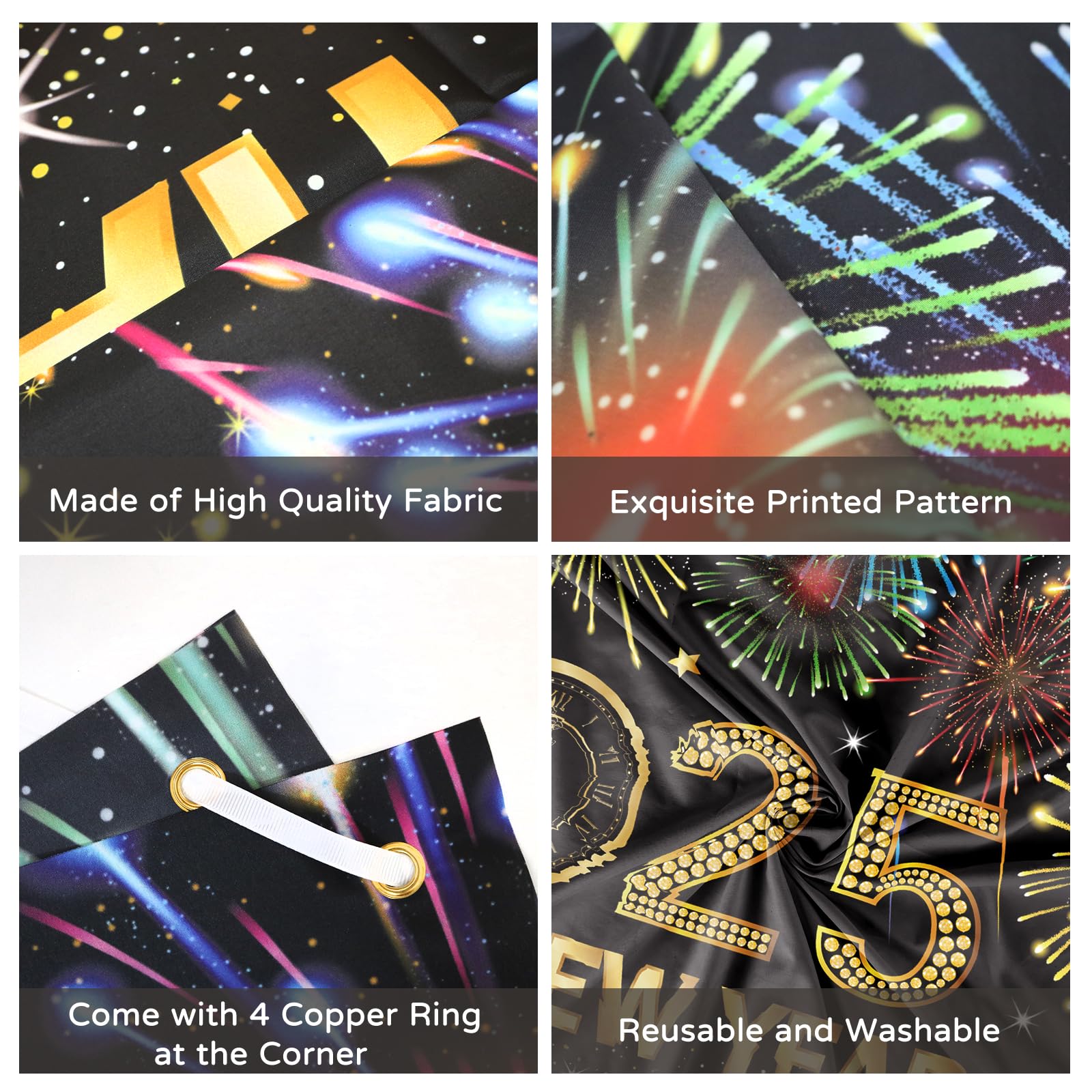 Koliphy 2025 New Year's Eve Party Banner, Happy New Year Decoration, New Year Celebration Background Decor Indoor & Outdoor - Image 3