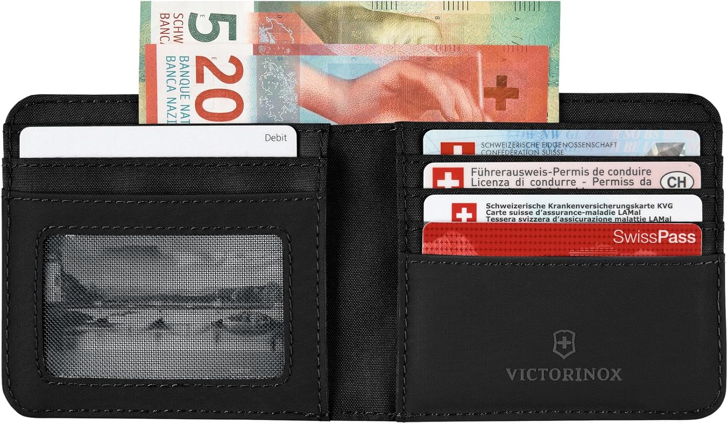 Victorinox Travel Essentials, Bi-Fold Wallet, RFID Wallet with Bill Compartment, Card Slots, ID Window and Coin Pocket - Black - Image 3