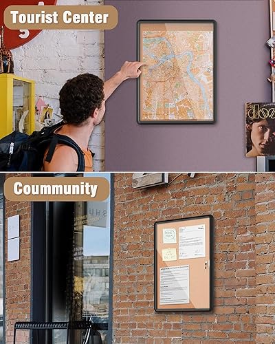 Miniatura 8 de Tablero de anuncios cerrado de 26 x 20 pulgadas, tablero de anuncios de corcho de aluminio resistente a la intemperie para escuela y oficina, marco