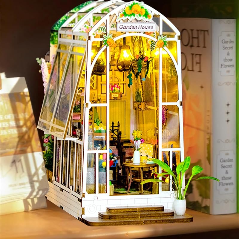 DIY Book Nook Kit Garden Shed with Furniture and LED Lamp