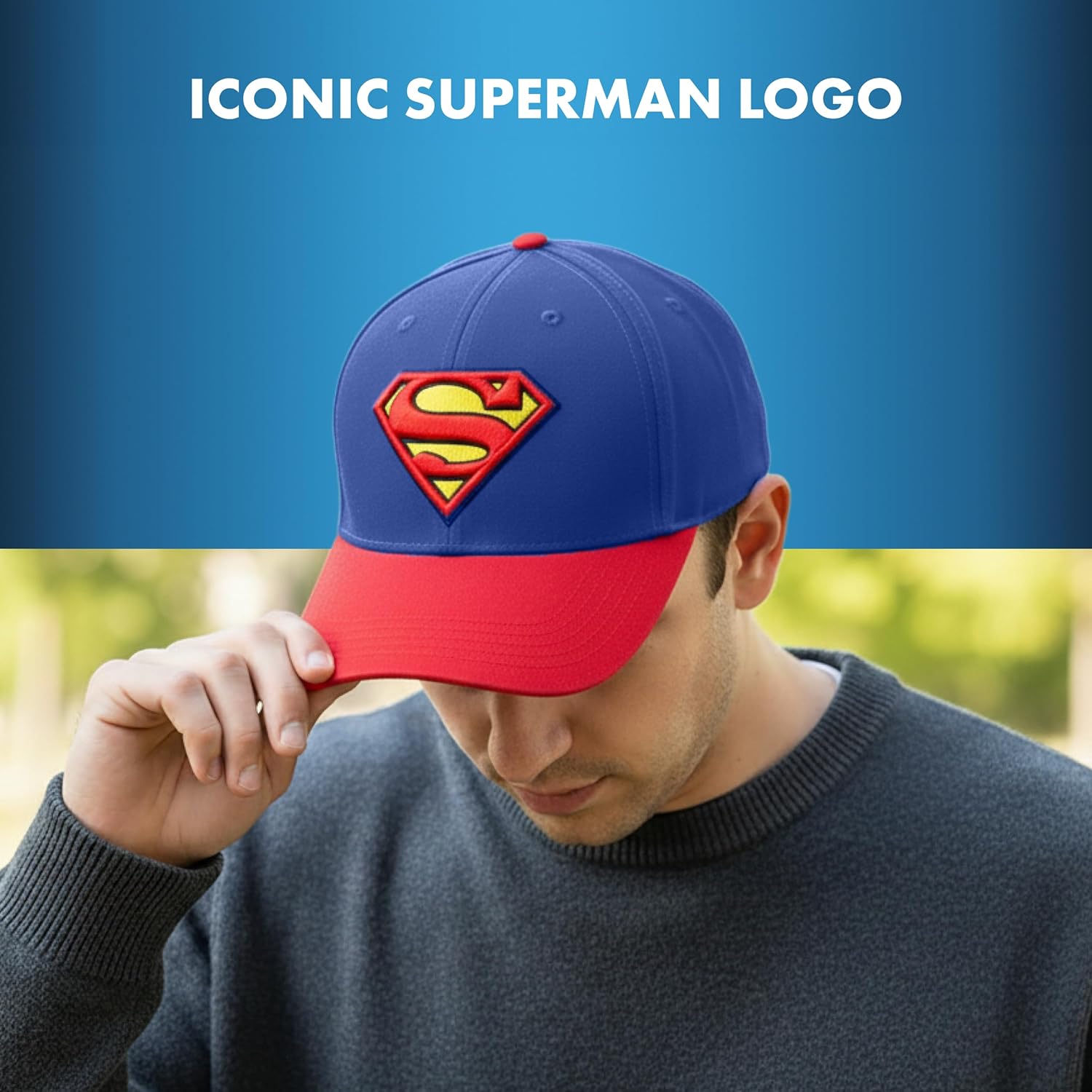 DC Comics Superman Baseball Cap, Adult Adjustable Snapback Hat with Flat Brim for Men and Women, Embroidered Logo, Navy, One Size - Image 3