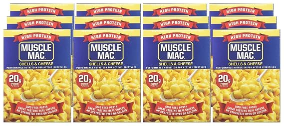 MUSCLE MAC Deluxe Shells & Cheese، Cheddar، 11 Ounce ( Pack of 12 )، Yellow، QP002