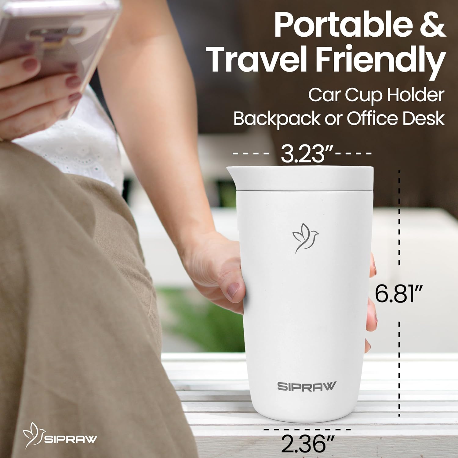 Travel Coffee Mug Tumbler, Reusable Iced Coffee Hot Coffee Cup, Double Wall Insulated Thermal Stainless Steel, Hot and Cold Tumbler for Coffee Lovers, Gift for Women Men, 12 oz, White smoke - Image 6