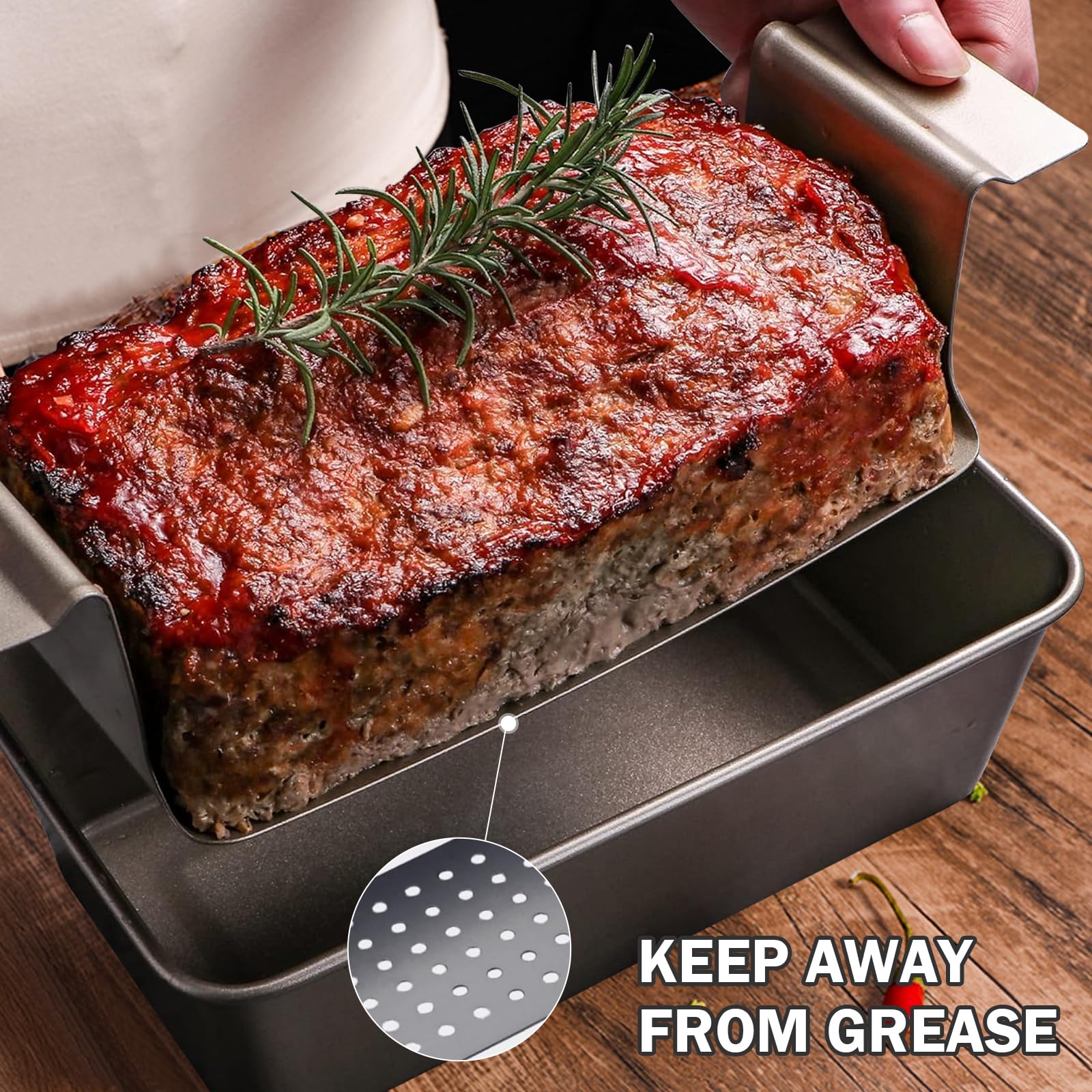 Generisch Stampo per pane 2 in 1 con griglia di scarico, rettangolare, può essere utilizzato per cuocere torte di carne, pane (oro)