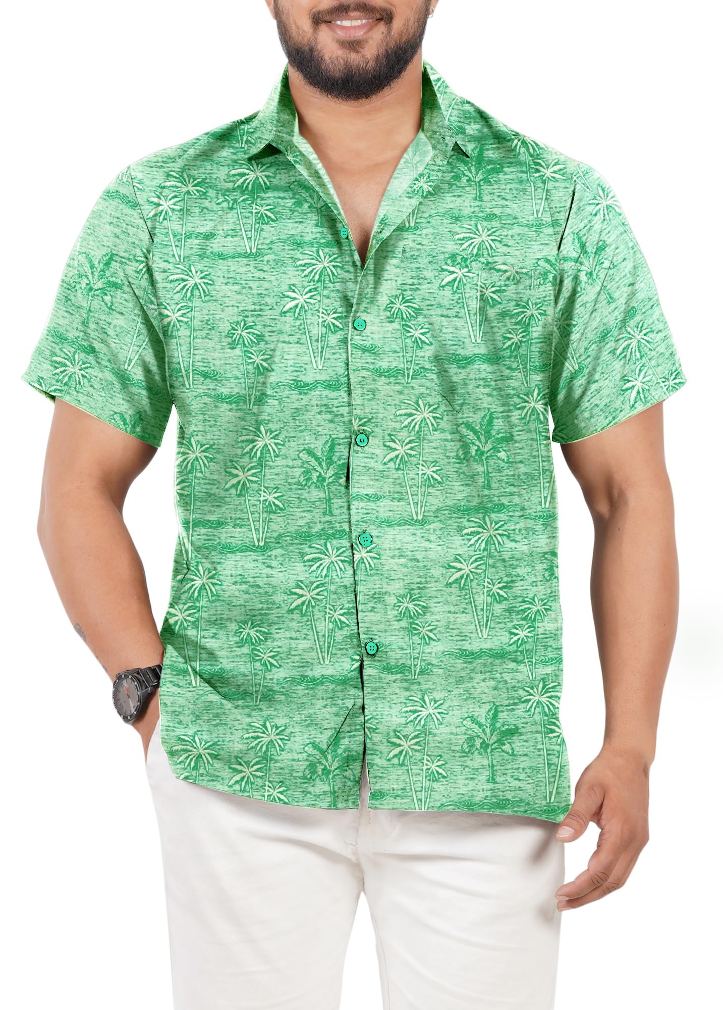LA LEELA Men's Hawaiian Shirt Pocket Collared