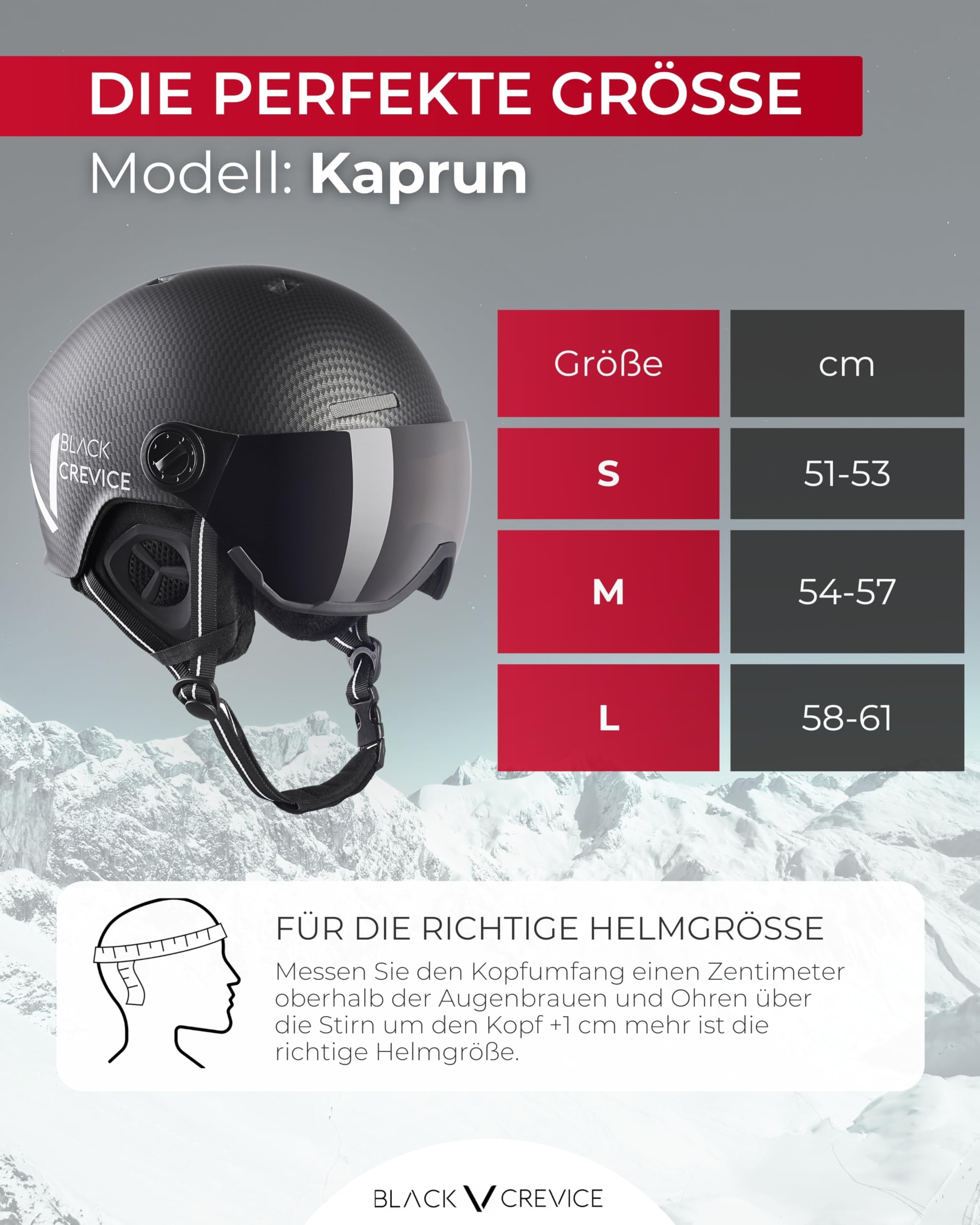 BLACK CREVICE Skihelm Kaprun Mit Visier im Pilotenstyle | Herren & Damen Unisex Snowboard-Helm | Atmungsaktiver, Größenverstellbarer Ski-Helm