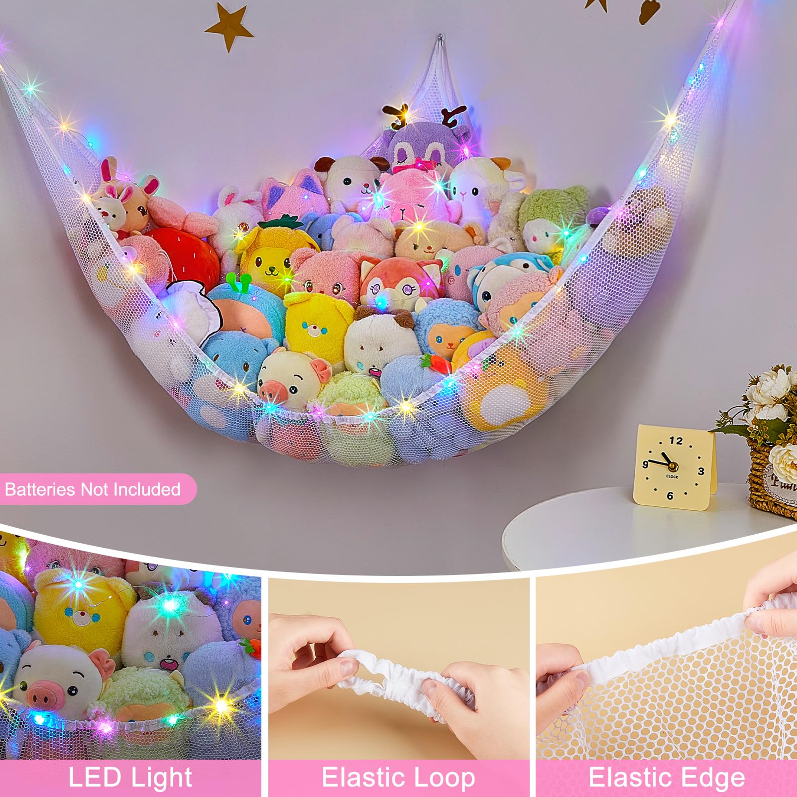 MHJY Toy Hammock for Stuffed Animals Soft Toy Storage Net with LED Light - Image 4