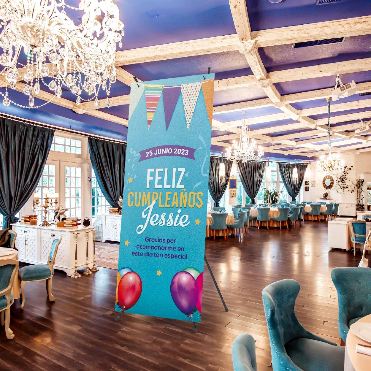 Cartel Personalizado - Photocall Cumpleaños con Fecha y Nombre Personalizable - Pancarta Personalizada con Estructura 70x180 cm - Feliz cumpleaños Decoracion - Feliz Aniversario