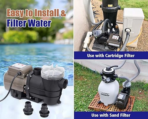 Miniatura 6 de Bomba de piscina de 0.35 HP con temporizador 2700 GPH 115 V, potente autocebante sobre el suelo, bomba de piscina con cesta de filtro de bajo ruido