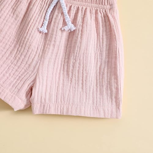 Vista 7 de Conjunto de 2 piezas de camiseta de algodón y lino de manga corta y pantalones cortos elásticos, 2 piezas, ropa casual de verano