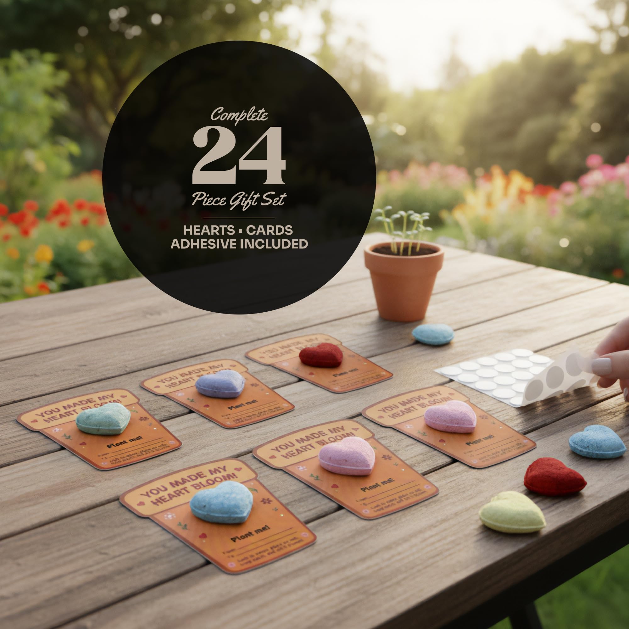 Juego de regalo de papel con semillas de corazón 3D, 24 formas de corazón plantables con semillas de flores silvestres, incluye tarjetas y cinta adhesiva de doble cara, listo para regalar