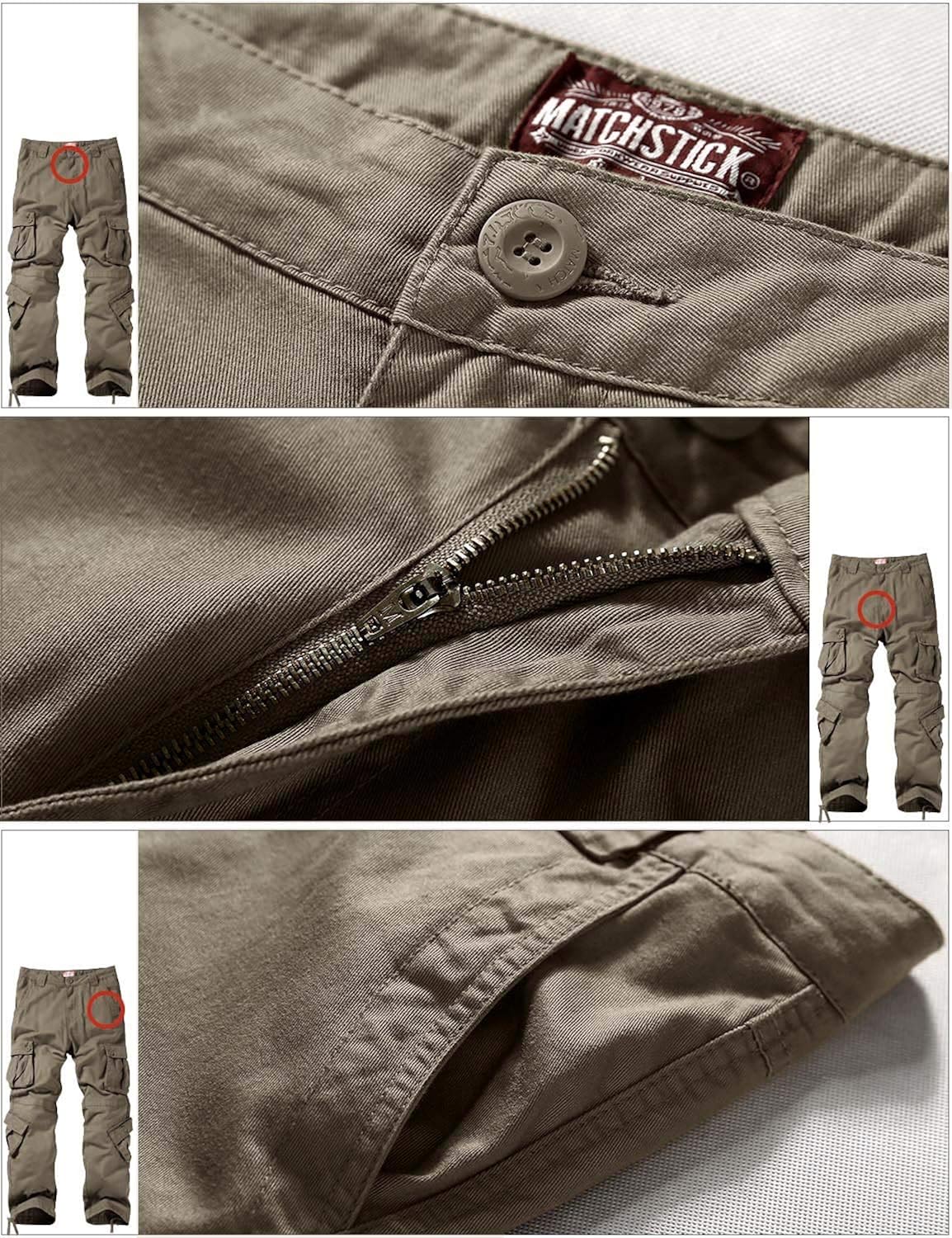 Match Men's Wild Cargo Pants 36 3358 Dark Khaki