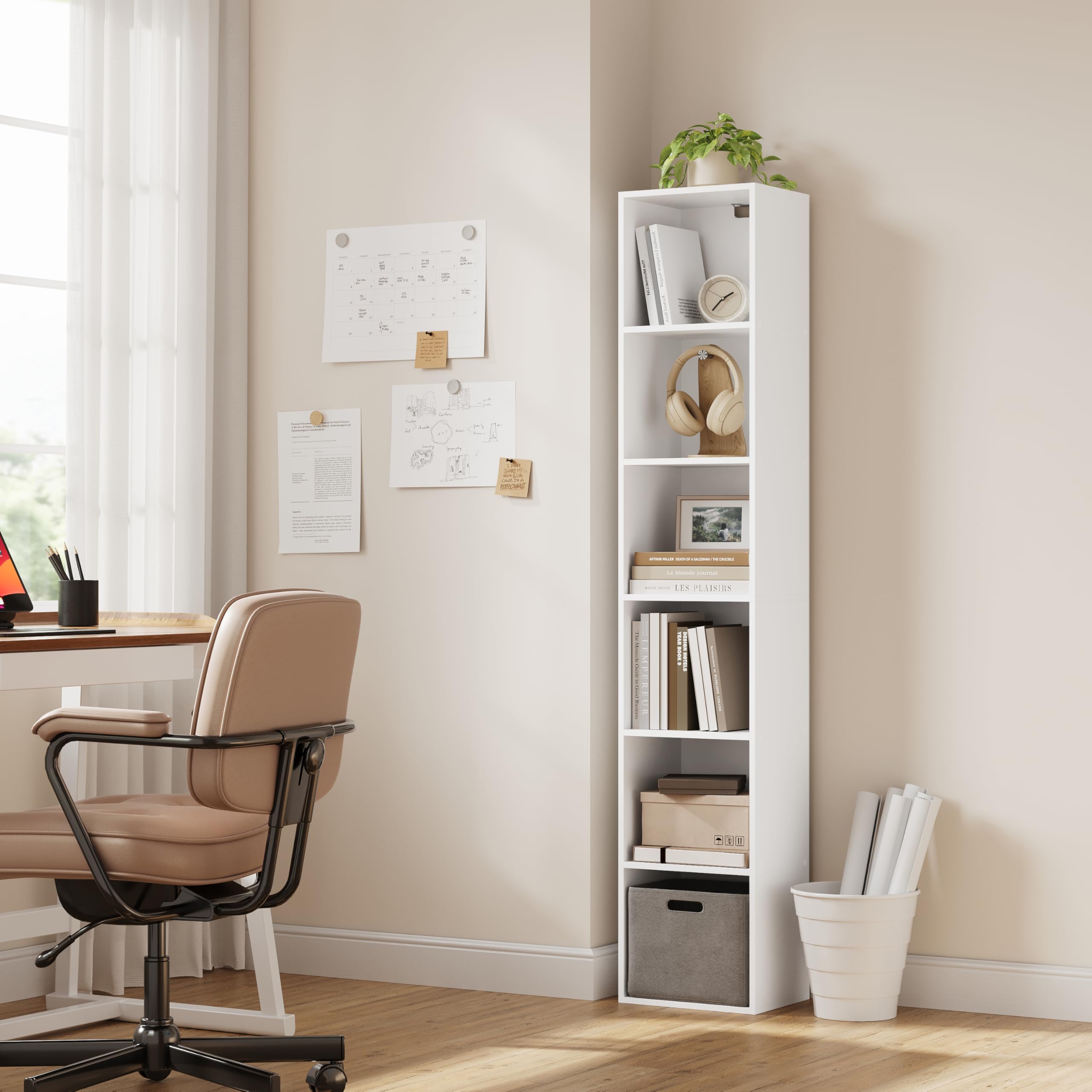 WOLTU Bücherregal mit 6 Fächern, Würfelregal freistehend, 30x158,5x24 cm, Holzwerkstoff